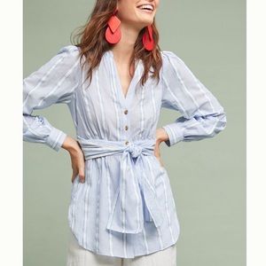 Anthropologie South Seas Belted Stripe Button Down